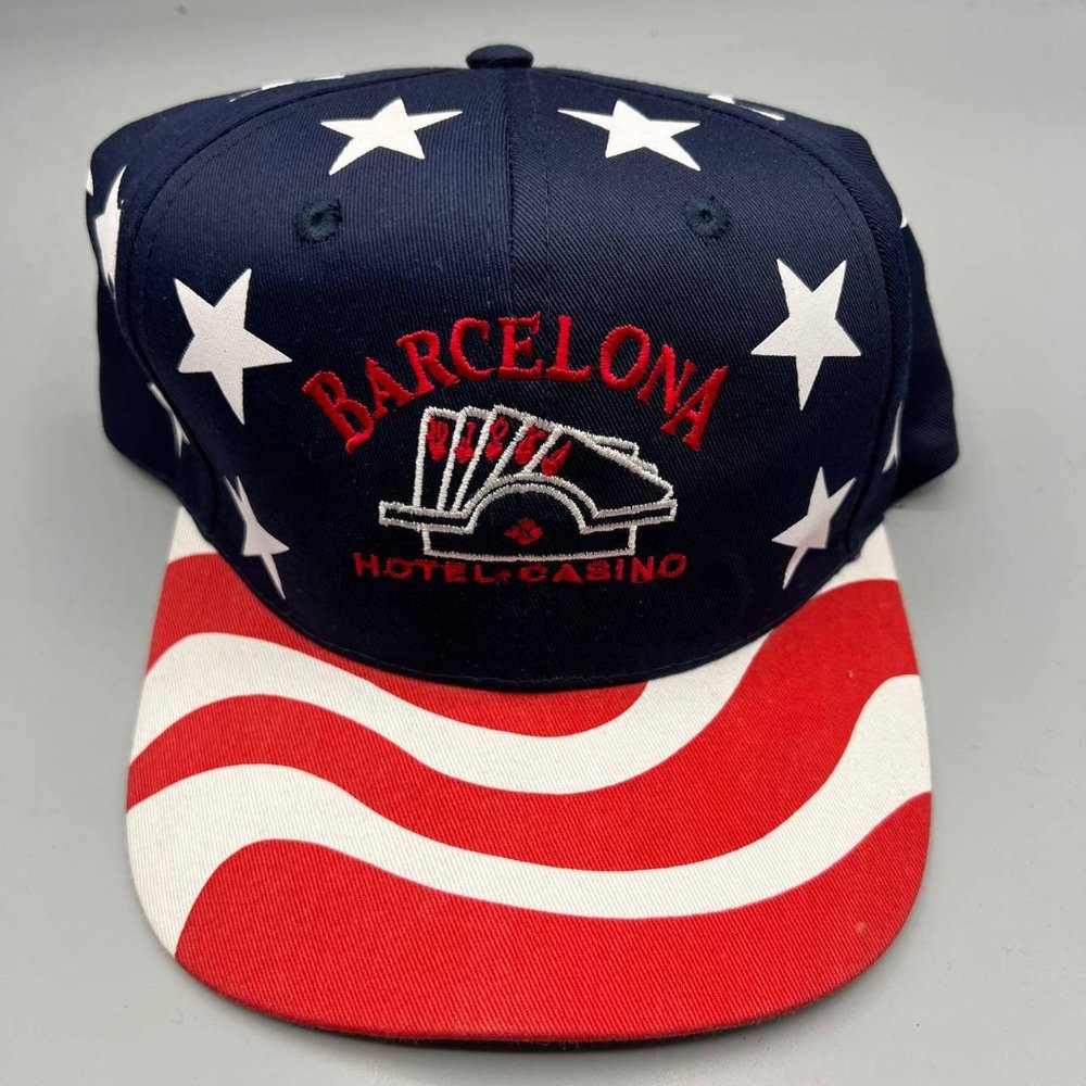 Barcelona Hat Men Navy Red White Hotel Casino Snap‎ Back Cap